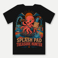 Splash Pad Treasure Hunter kids tee back print: Pearl with a smiling baby whale sprinkler