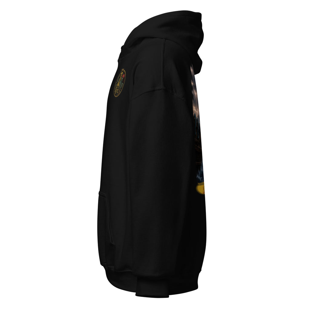 Contents Under Pressure Men's Hoodie by Salty Kraken Attire – left side view, black