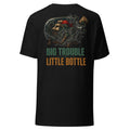 Big Trouble Little Bottle Tee by Salty Kraken Attire – back view, Salty Kraken in a ship-in-a-bottle scene with Big Trouble Little Bottle lettering, black