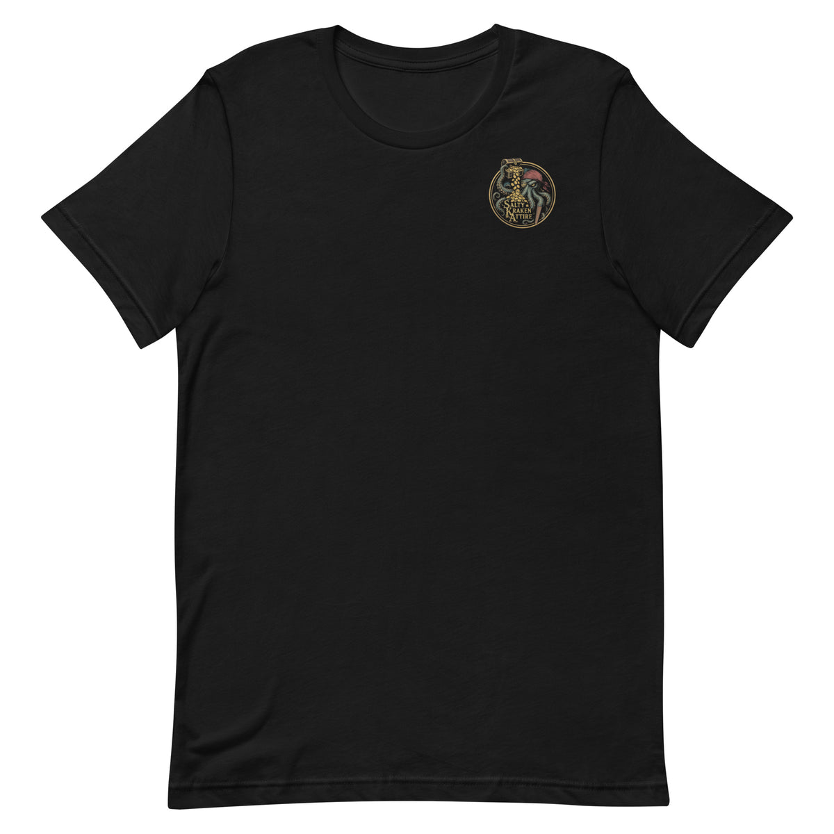 Finding My Paradise Tee by Salty Kraken Attire – front view, Salty Kraken Attire logo on the left chest, black