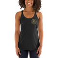 Contents Under Pressure Women's Racerback Tank by Salty Kraken Attire – front view, Salty Kraken Attire logo on the left chest, black